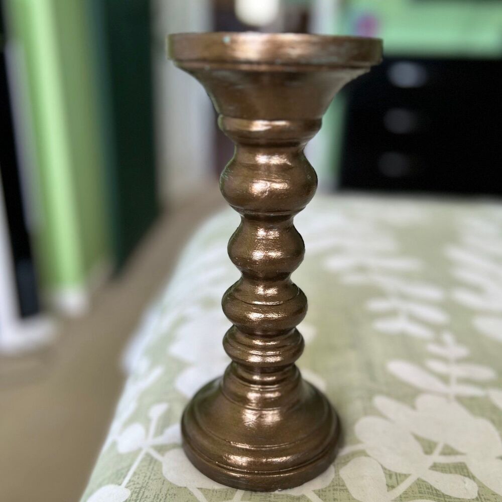 Rustic Uniquely Shaped Brassy Brown Colored Pillar Candle Holder - Picture 4 of 7